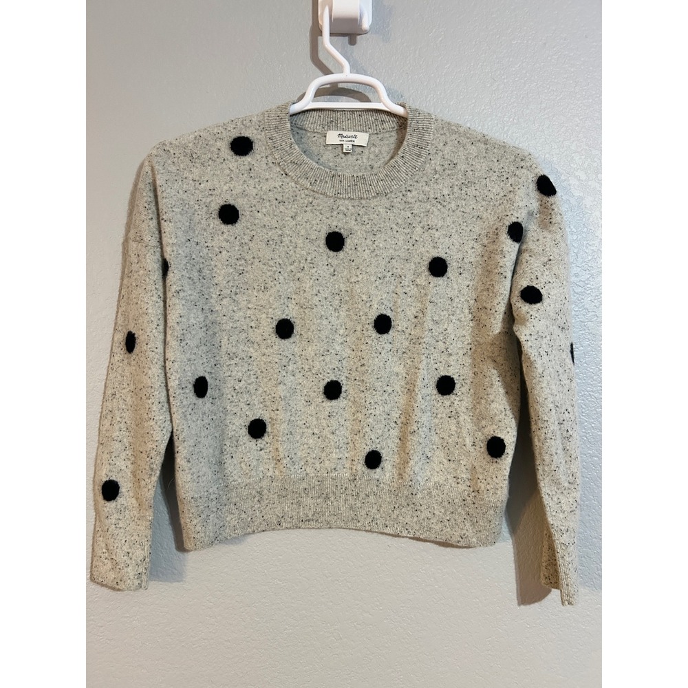 Madewell Women 100% Cashmere Gray Speckled Polka Dot Sweater Small